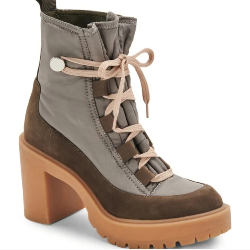 Dolce Vita Celida Ankle Heeled Combat Hiking Moto Boot Lug Sole Leather #725